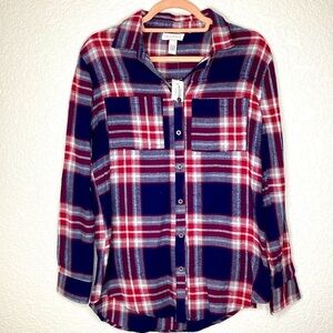 FULL TILT TILLYS SIZE S TOP BLUE PLAID BLOUSE LONG SLEEVES NWT WINTER